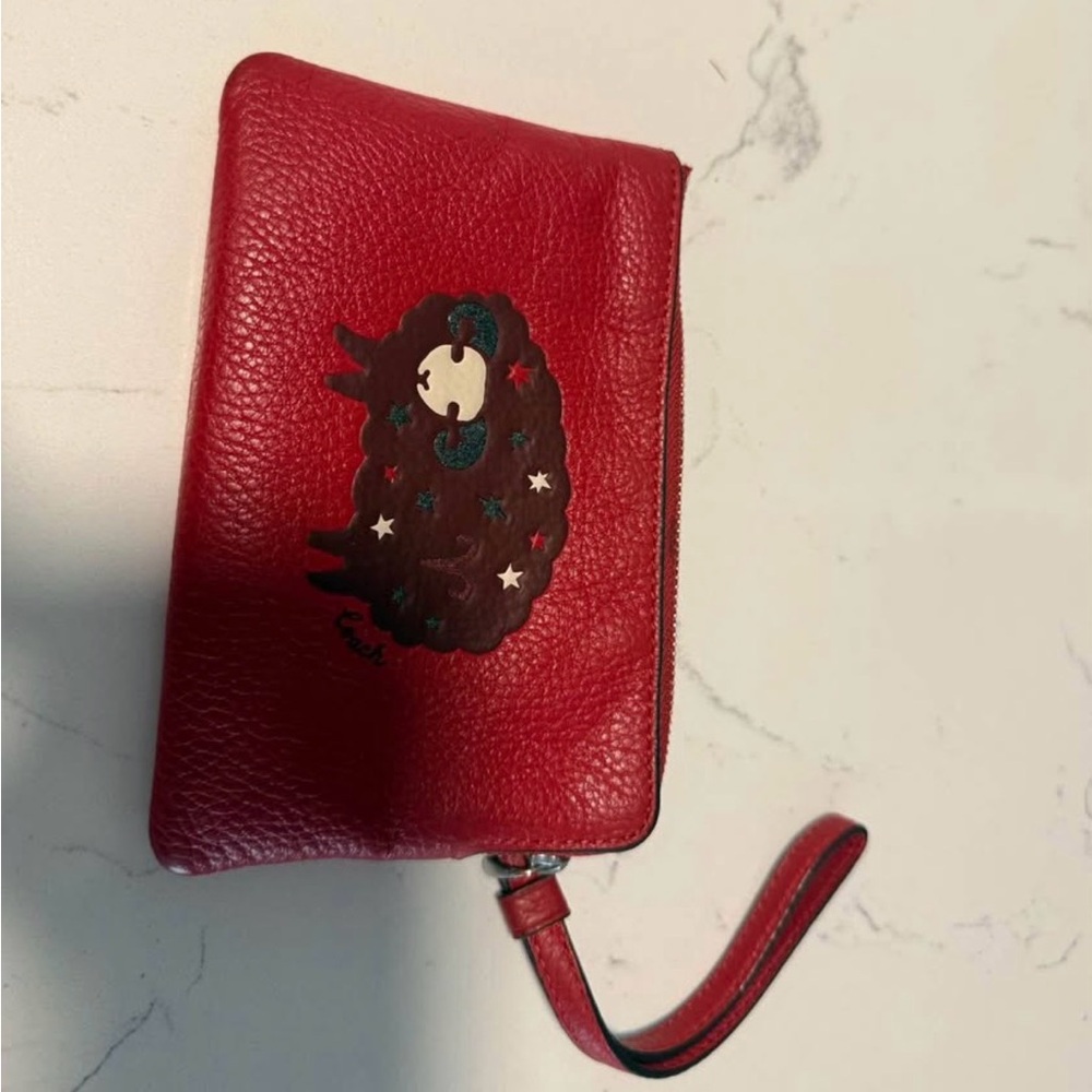 Coach Red Leather Wristlet with Zodiac Sign (Aries)